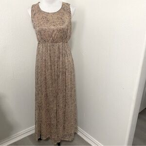 Buttons Women Maxi Sleeveless Dress Inner Slip Large Leopard Print EUC Vacation